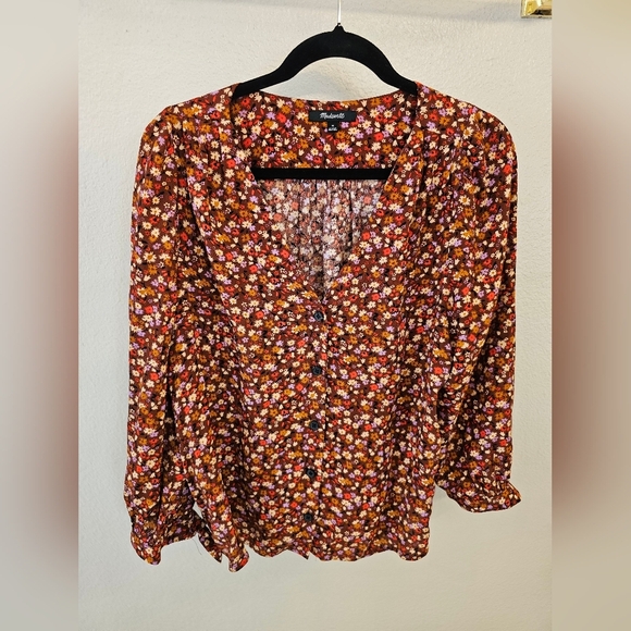 Madewell Tops - Madewell Lirane Tie Sleeve Autumn Floral Button Front Blouse Women’s Size Small